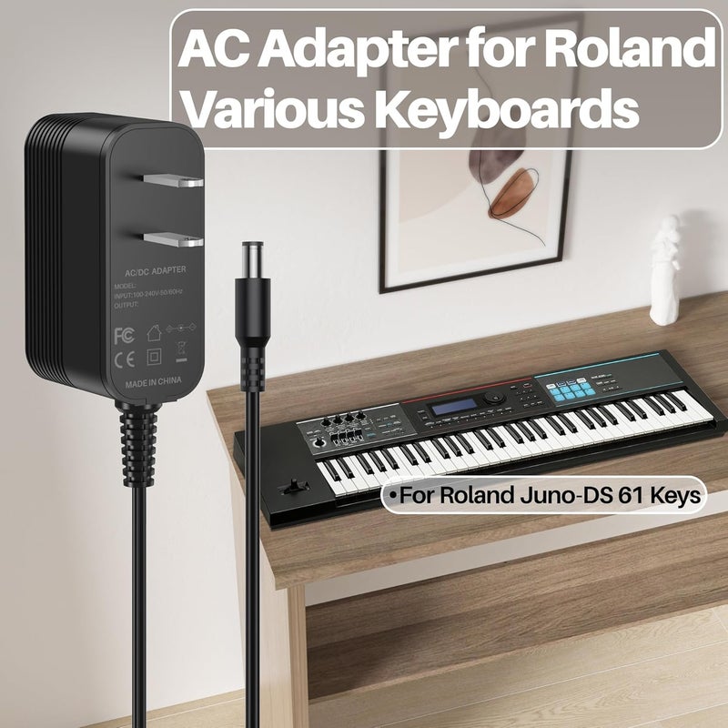 XHUCHINMAL مزود طاقة 9 فولت لمحول الطاقة Roland PSB-1U متوافق مع لوحة مفاتيح Roland PSB-120 ACB-120 ACF-120 ACK-120 ACI-120 VG-99 GT-10 SPD-SX AX-09 FA-06 شاحن لوحة المفاتيح الإلكترونية AC-DC بديل - Image 3